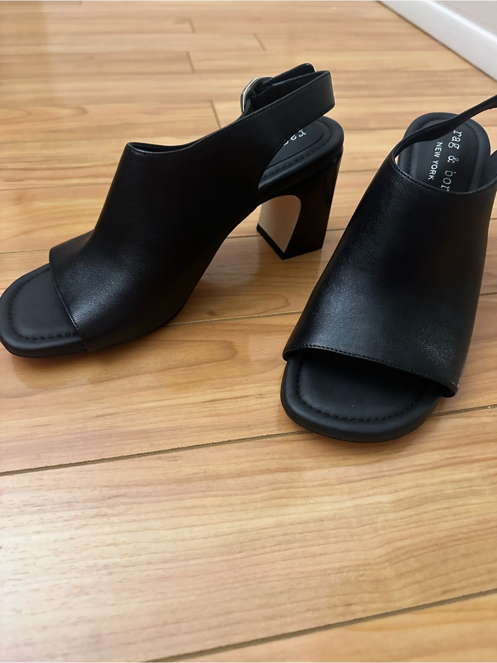 rag & bone Black Leather Open-Toe Slingback Block Heels size 39